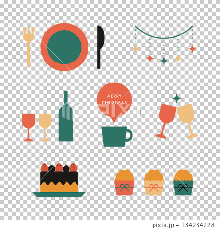 クリスマスディナーのイラストセット 134234228