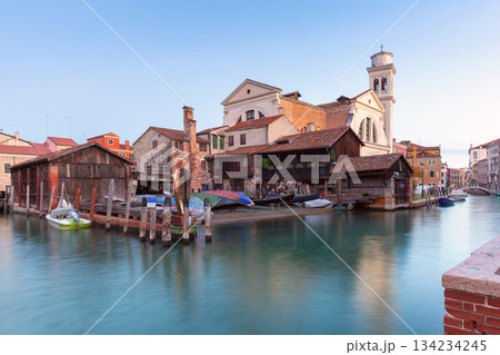 Gondola workshop and canal in Venice Italy 134234245