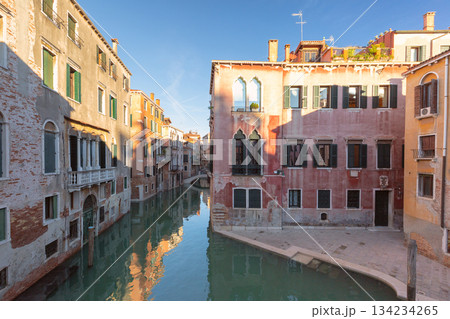 Canal with traditional buildings in Venice Italy 134234265