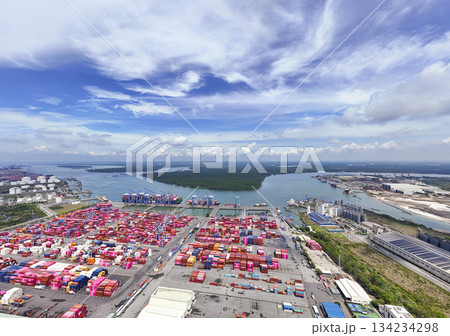 aerial view of container cargo ship aerial view of container cargo ship 134234298