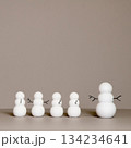 set of decorative snowmen with no faces in a row grey background copy space 134234641
