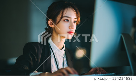 パソコンで作業をするビジネスウーマン 134234655