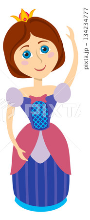 A cartoon girl in a princess costume is holding her hand up in the air 134234777