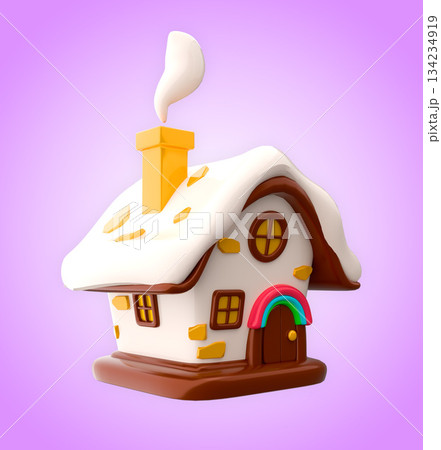 3D stylized Christmas gingerbread house or cream house with candy 3D stylized Christmas gingerbread house or cream house with candy 134234919