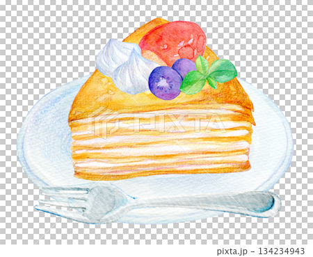 水彩插畫，手繪插畫，千層酥 134234943