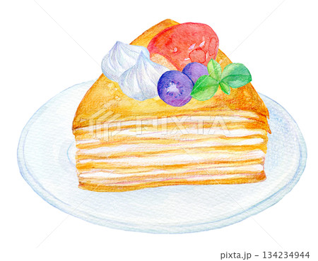 水彩イラスト　手描きイラスト　ミルクレープ 134234944
