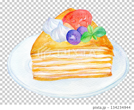 水彩イラスト　手描きイラスト　ミルクレープ 134234944