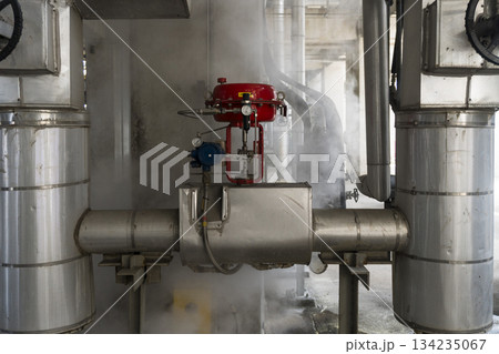 Industrial Steam Line with Control Valve and Steam Release Industrial Steam Line with Control Valve and Steam Release 134235067