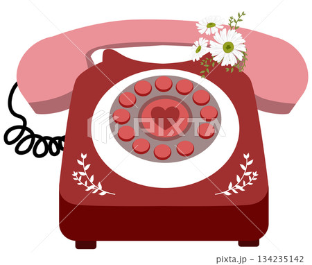 Vintage Rotary Phone with Daisy Flowers and Heart Vintage Rotary Phone with Daisy Flowers and Heart 134235142