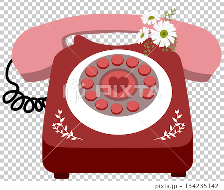 Vintage Rotary Phone with Daisy Flowers and Heart Vintage Rotary Phone with Daisy Flowers and Heart 134235142