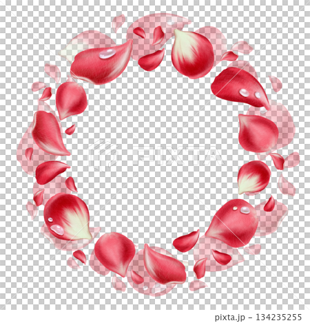 Circular wreath of red rose petals with delicate water droplets,symbolizing love and gratitude.Hand drawn watercolor illustration for Mothers Day cards,gift wrap,floral themed celebrations Circular wreath of red rose petals with delicate water droplets,symbolizing love and gratitude.Hand drawn watercolor illustration for Mothers Day cards,gift wrap,floral themed celebrations 134235255
