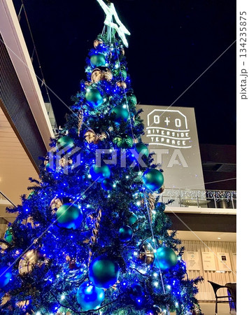 青いクリスマスツリーに彩られたオトリバーサイドテラスの夜景〈乙川河川緑地/愛知県岡崎市〉 青いクリスマスツリーに彩られたオトリバーサイドテラスの夜景〈乙川河川緑地/愛知県岡崎市〉 134235875