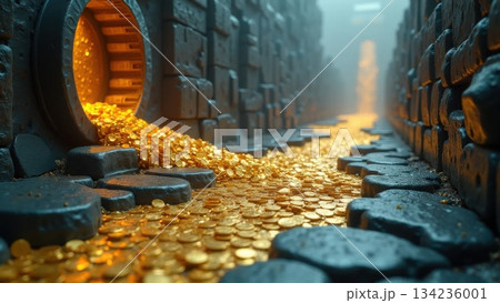 Abstract River of Passive Income from Diverse Sources 134236001