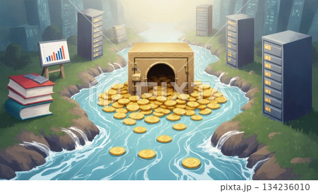 Abstract River of Passive Income from Diverse Sources 134236010