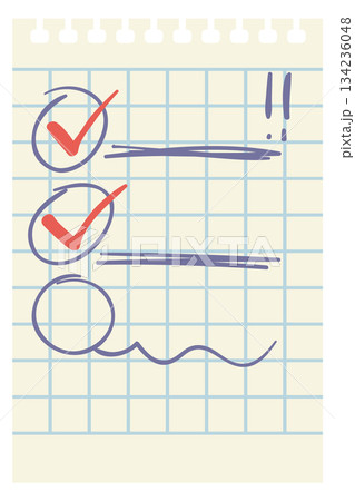 A piece of paper with a check mark on it and a red X A piece of paper with a check mark on it and a red X 134236048