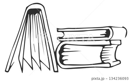Three books stacked on top of each other with the top book being open Three books stacked on top of each other with the top book being open 134236093