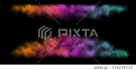Vector Realistic Colorful Cloud, Smoke or Fog. Fluffy Cloudscape. Color Overlay Transparent Cloud. Vector Realistic Colorful Cloud, Smoke or Fog. Fluffy Cloudscape. Color Overlay Transparent Cloud. 134236122