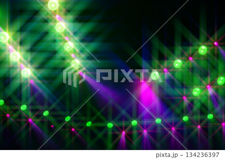 Stage light beams are green and purple on a blue background. Stage light beams are green and purple on a blue background. 134236397