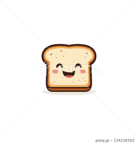 Happy bread slice character illustration showcasing a delightful, cartoonish design with cheerful Happy bread slice character illustration showcasing a delightful, cartoonish design with cheerful 134236503