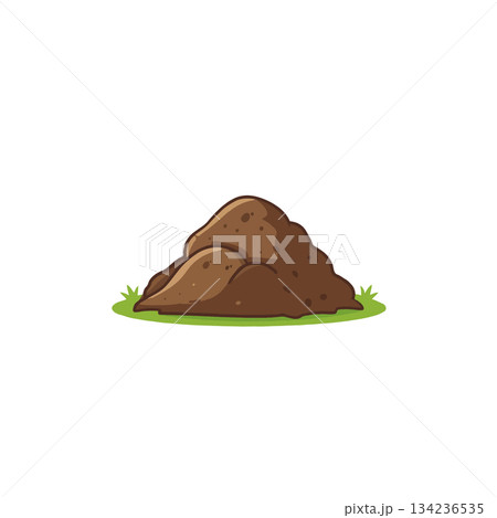 Illustrative depiction of earth mound on grass with cartoon style rendering soil heap presentation 134236535