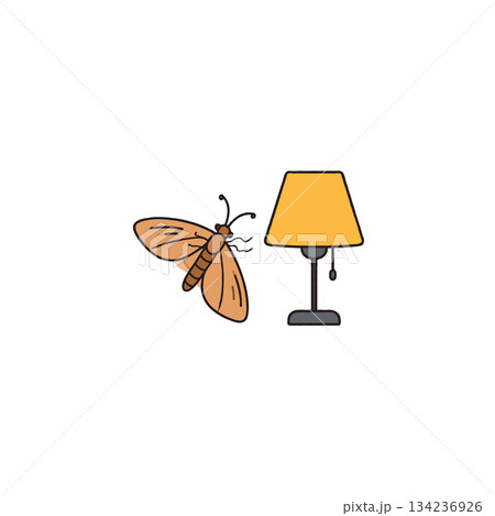 Conceptual representation featuring moth attraction toward illuminated lamp a metaphorical 134236926