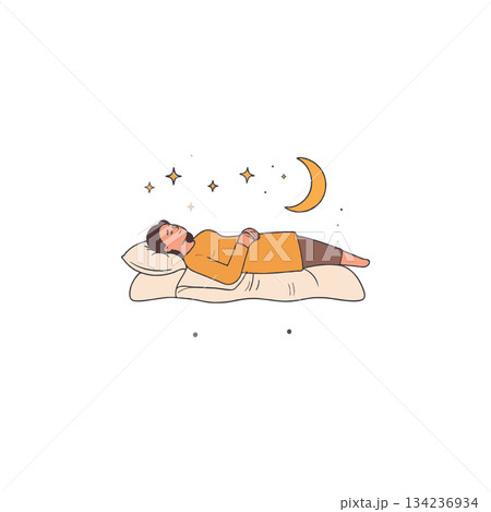 Serene slumber beneath celestial stars woman finds peaceful rest under moonlight and twinkling 134236934