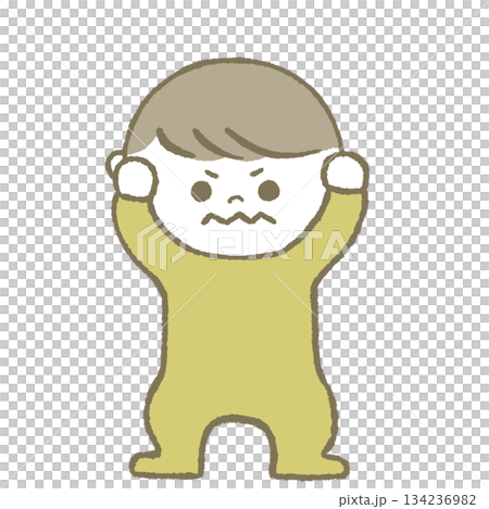 頭をかかえる子供　黄色 134236982