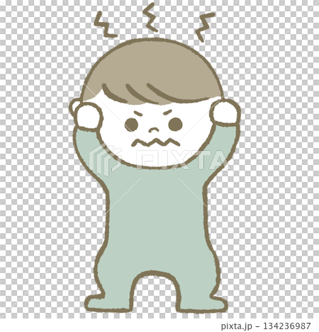 頭をかかえる子供　水色 134236987