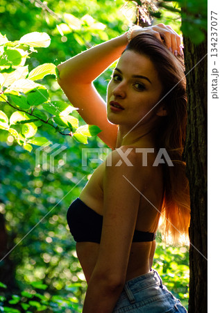 beautiful sexy girl dark forest 134237077