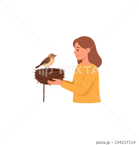 Gentle hands offering safe harbor for a fledgling in a nest illustration of nurture and care avian 134237114