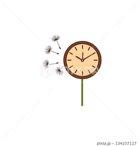 Ephemeral time perception represented as dandelion seed dispersal from a clock face flower 134237117