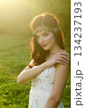 Young Beautiful Cute Girl Fashionable Dress Forest Outdoors Fashion Concept 134237193