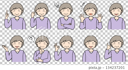 Illustration set of elderly women posing Illustration set of elderly women posing 134237201