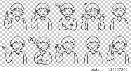 Illustration set of posing elderly women Line drawing 134237202