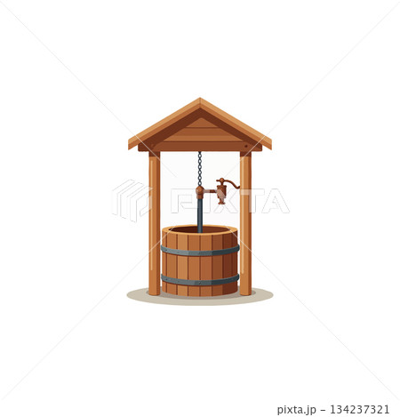 Rustic water well illustration evokes images of simple rural life and sustainable living practices 134237321