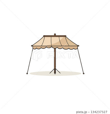 Stylized illustration of a solitary shade structure provides a focal point for outdoor activity 134237327
