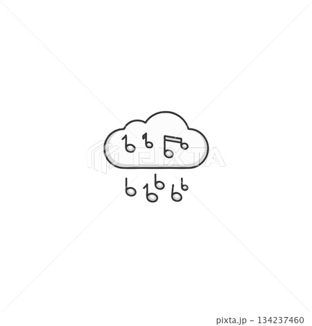 Musical cloud icon with notes creating a melody rain illustration isolated on white plain space 134237460