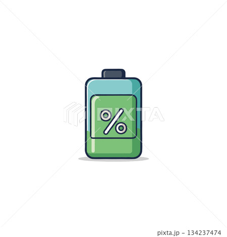 Green battery icon displaying a percentage symbol against an isolated clean white background 134237474