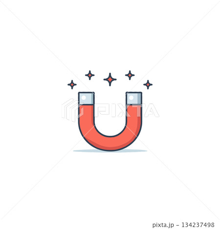 The simplistic horseshoe magnet attracts ethereal stars showcasing attraction and magnetic The simplistic horseshoe magnet attracts ethereal stars showcasing attraction and magnetic 134237498