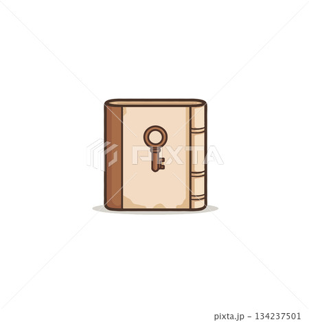 Unlocking knowledge: Illustration of a book with a key symbol representing wisdom acquisition 134237501