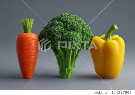 Colorful Vector Illustration of Carrot, Broccoli, and Yellow Pepper Arrangement Generative AI 134237993