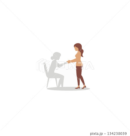 Woman offers her hand to help a ghost woman sitting on the chair in a modern interior Woman offers her hand to help a ghost woman sitting on the chair in a modern interior 134238039