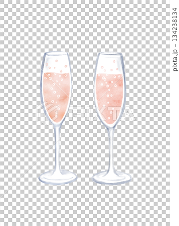 二つのシャンパングラスの水彩イラスト 134238134