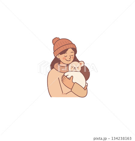 Young woman embraces soft teddy bear in gentle moment of comfort and serene tranquility depiction Young woman embraces soft teddy bear in gentle moment of comfort and serene tranquility depiction 134238163