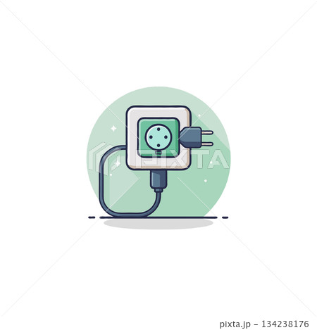 A simple illustration portrays electric socket and plug showcasing energy consumption and A simple illustration portrays electric socket and plug showcasing energy consumption and 134238176