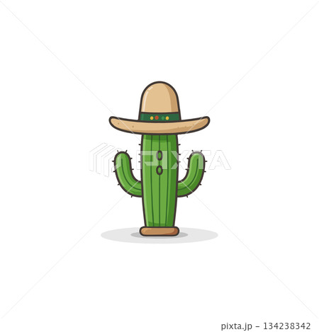 Whimsical cactus illustration with sombrero showcasing desert culture and cartoonish charm perfect Whimsical cactus illustration with sombrero showcasing desert culture and cartoonish charm perfect 134238342