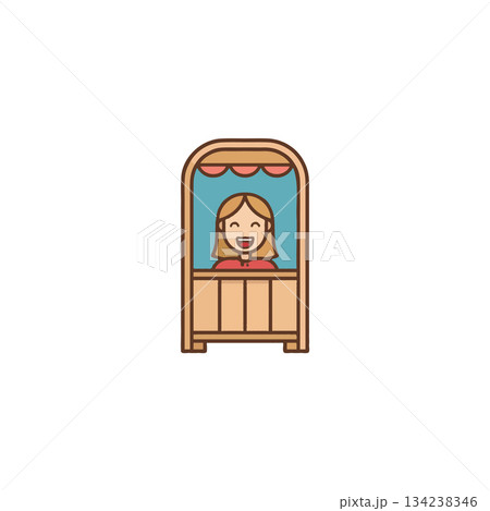 Joyful woman inside the booth radiates happiness a whimsical illustration a vibrant color palette 134238346