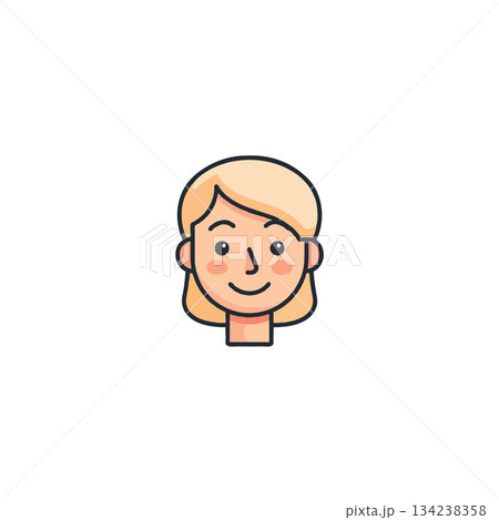 Stylized woman illustration radiating positivity features simplistic design conveying charm and 134238358