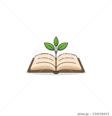 Knowledge Blooms: An open book with sprouting leaves depicts the growth of understanding and new Knowledge Blooms: An open book with sprouting leaves depicts the growth of understanding and new 134238453