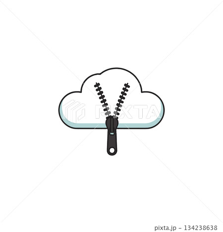Cloud storage compression depicted with a zipper, ideal for data archiving and reducing space Cloud storage compression depicted with a zipper, ideal for data archiving and reducing space 134238638